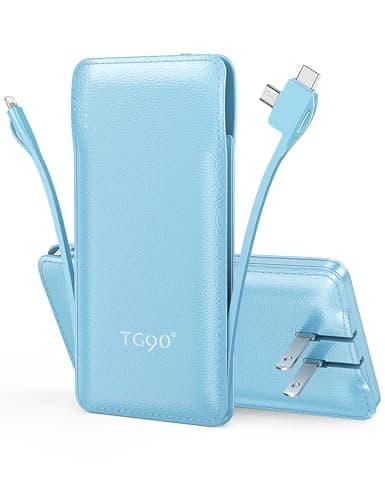 TG90° 10000mAh Power Bank with Built-in AC Wall Plug and Cables, Ultra Slim Phone External Battery Pack Portable Charger Compatible with iPhone and Android Devices - Image 1