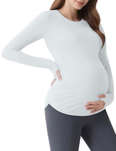Mama Land Maternity Long Sleeve T-Shirts - Workout Yoga Maternity Tops Blouse Activewear Petite Casual Fall Winter Pregnancy Clothes (Off-White S) - Image 1