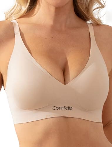 COMFELIE Invisible Wireless Bra for Women Seamless Full Coverage Bralette with Soft Support and Underarm Smoothing Beige - Image 1