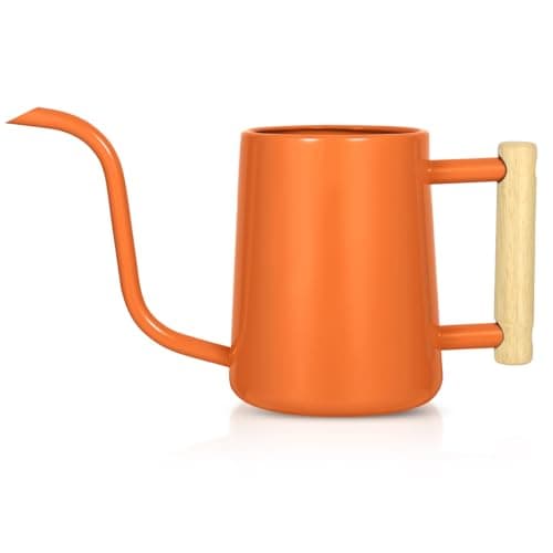 Watering Can Indoor Plants, 35 oz/1000 ml Metal Stainless Steel Watering Can Pot with Long Spout for Indoor House Plants Bonsai Outdoor Garden Flower Decorative (Orange) - Image 1