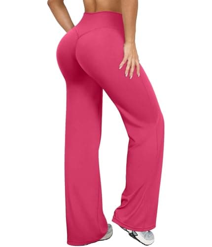 YOAKUKA Women's Wide Leg Workout Pants High Waisted Yoga Pants Stretch Straight Leg Trousers Athletic Sweatpants Rose Red - Image 1
