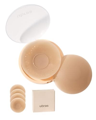 Ubras Nipple Covers For Women, Reusable Breathable Invisible Sticky Bra, Silicone Adhesive Pasties with Travel Case Caramel Medium (Fits D+ Cups) - Image 1