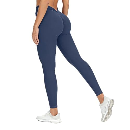 AMLEER V Back Scrunch Butt Leggings for Women - High Waist Tummy Control Butt Lifting Yoga Pants, Squat Proof Non See Through Slim Fit Activewear, Grayish Blue, Large - Image 1