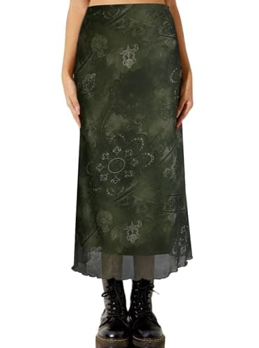 Avanova Women's Ditsy Floral High Waisted Skirts Lettuce Trim Summer Fall Boho Midi Skirt Floral Green R XX-Large - Image 1