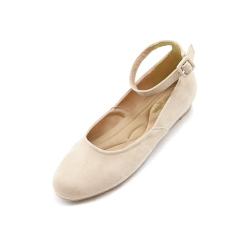 unsylvion Women's Ballet Low Wedge Flats with Round Toe and Ankle Strap Stylish Comfortable Casual Shoes for Work,Office,Business - Image 1