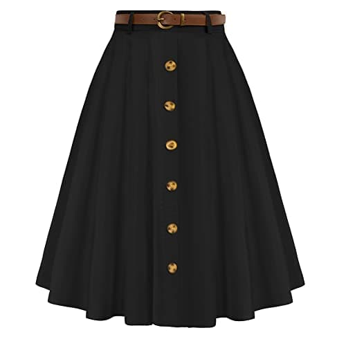 Plus Size A-Line Midi Skirt for Women High Waisted Flared Skirts Below Knee Black 2XL - Image 1