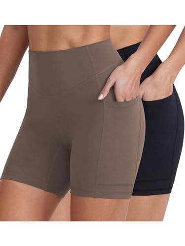 ENERBLOOM Biker Shorts for Women with Pockets, 5" Spandex Workout Shorts, Lightweight for Summer Cycling Running Yoga Gym Black Coffee X-Small - Image 1