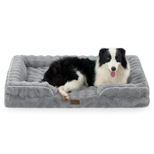 COZY KISS Orthopedic Dog Bed for Large Size Dog, Soft and Warm Faux Fur Extra Large Sofa for Pet Up to 100 lbs, Foam Bolster Anti-Slip Couch with Washable Removable Cover, XL 44x32x7 inch, Grey - Image 1