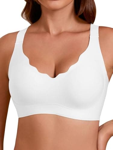 COCOMARTS Jelly Bras for Women No Underwire Seamless Push Up Scalloped Tshirt Bralettes Comfortable Wireless Everyday Bra White Small - Image 1