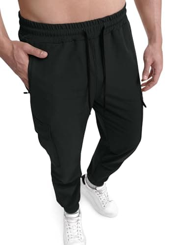 Crastimo Men's Hiking Pants Lightweight Zipper Pockets Tapered Elastic Waist Cuffs Drawstring Skinny Outdoor Climbing Cargo Joggers Hombre Black 3XL - Image 1