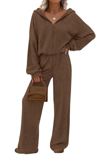 PRETTYGARDEN Women's 2 Piece Fall Lounge Sets 2026 Zip Up Hoodie Wide Leg Tracksuit Spring Matching Travel Outfits Clothes (Coffee,X-Large) - Image 1