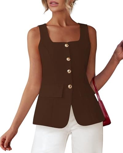 BTFBM Womens Sleeveless Suit Vests Dressy Casual Square Neck Business Work Waistcoat Spring Button Blazer Vest Tops 2026(Coffee, Medium) - Image 1
