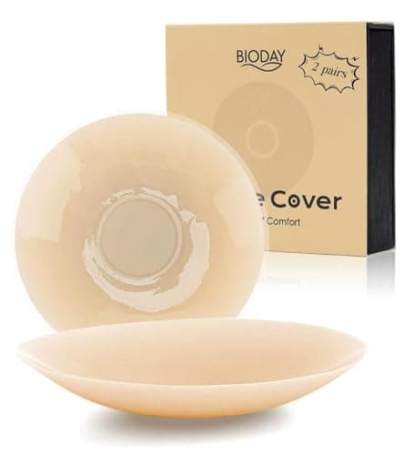 Bioday Silicone Nipple Covers for Women, 2 Pairs Reusable Adhesive Pasties Non-Adhesive Center Invisible Seamless Waterproof Hypoallergenic Breast Petals for Backless Strapless Dress Crème - Image 1