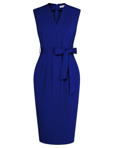 GRACE KARIN Wear to Work Dresses for Women,Business Office Dress,Sleeveless Bodycon Dress with Belt Royal Blue S - Image 1