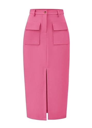 KIRUNDO Midi Skirts for Women Spring Summer High Waisted Cargo Trendy Pencil Slit Dressy Casual Business Work Long Skirt(Pink, Medium) - Image 1