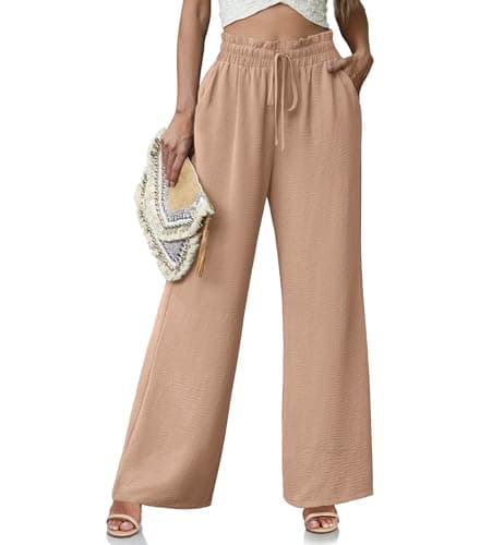 Lepunuo Boho Lounge Pants Womens Wide Leg Pants High Waisted Palazzo Pants Casual Flowy Pants Vacation Travel Outfits A - Khaki - Image 1