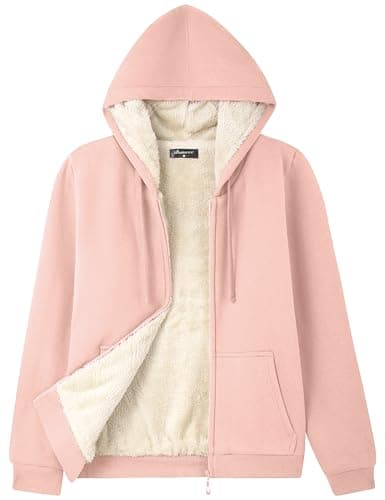 Bumeex Women's Sherpa Fleece Lined Jacket Hoodie Sweatshirt Fall Winter Spring Zip Up Outfits Sweater Clothes Clothing Lt Pink X-Large - Image 1
