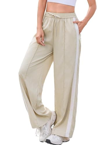 Totatuit Baggy Wide Leg Track Pants for Women Y2K Drawstring Loose Joggers Trendy Casual Workout Pants Apricot - Image 1