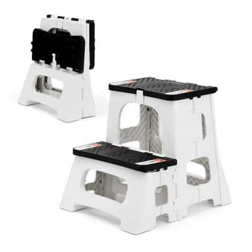STOODER Folding 2-Step Stool - Upgraded Stable A-Frame, Safety Lock, Anti-Slip Rubber Feet, 300lb Capacity, No Assembly - 8" 17" Step Stools for Kitchen, Bathroom, Bed, RV, Home, Office (Panda) - Image 1