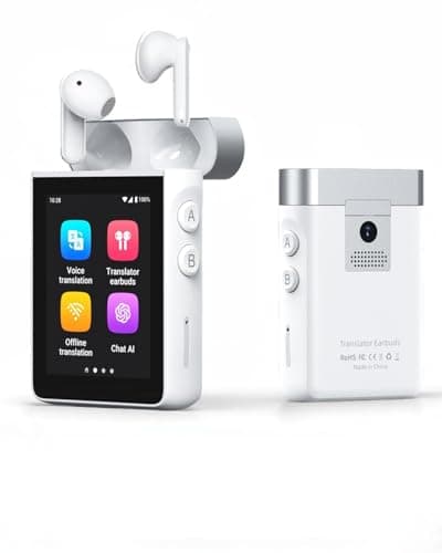 Wooask A9S AI Translator Earbuds with Screen, Offline Language Translator with Camera Translation, ChatGPT-Powered, No Phone Required, for Global Business Travel & Digital Nomads (White)