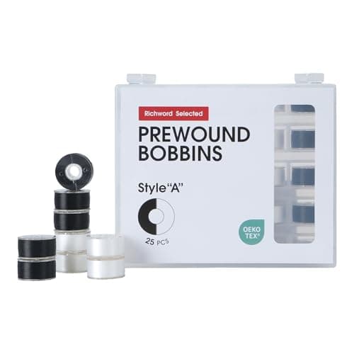 Poolin Prewound Bobbins Richword Selected 25PCS White+Black Size A, Plastic Sided, 70D/2(60WT) Polyester Bobbin Thread for Single Needle Embroidery and Sewing Machine - Image 1