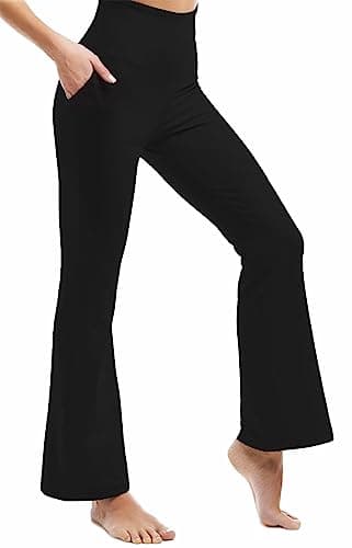 Ipletix High Waisted Flare Leggings, Black, Women's Yoga Pants with 4 Pockets, L - Image 1