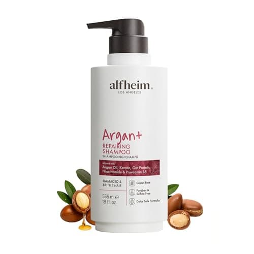 ALFHEIM Argan+ Repairing Shampoo for Dry, Damaged & Frizzy Hair with Argan Oil, Keratin, Oat Protein, Panthenol & Vitamin E – Deep Moisture, Shine Boost, Frizz Control, Sulfate Free – 18 oz / 535 ml - Image 1