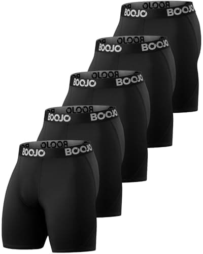 BOOJO 5 Pack Compression Shorts for Men - Athletic Running Black Spandex Quick Dry Underwear for Workout Gym Basketball - Image 1