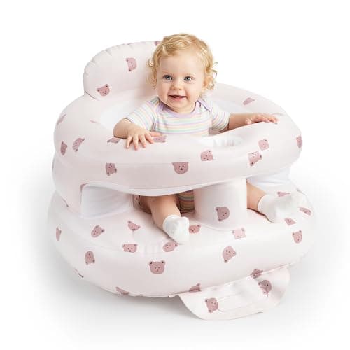 UNEEDE Inflatable Baby Seat for 3 Months & up, Infant Floor Baby Chair with Fence & Built in Air Pump,Lightweight Travel Baby Bath Seat for Home, Camping, Beach & Outdoor - Image 1