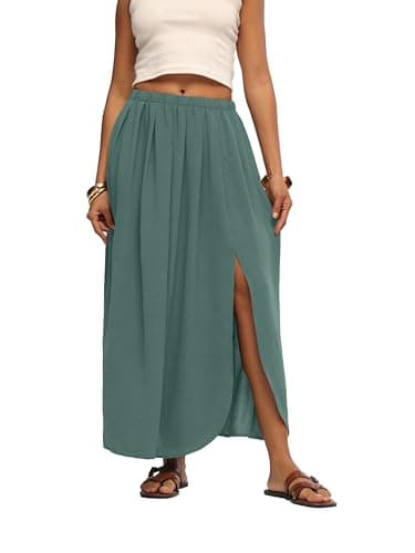 HiMONE Flowy Maxi Skirt for Women High Waisted Elegant Long Skirts with Side Slit for Boho Vacation Summer Outings - Image 1