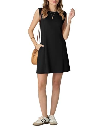 HiMONE Womens Basic Mini Dress Sleeveless Crew Neck A Line Comfortable Everyday Style(Black-M) - Image 1