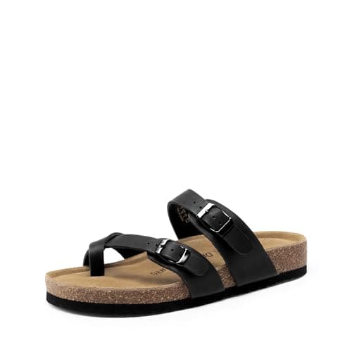 DREAM PAIRS Women's Comfortable Cork Sandals Suede Leather Insole Slides Arch Support Walking Sandals,Size 6,Black,SDSS26005W - Image 1