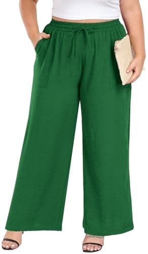 Lastshe Women's Plus Size Baggy Pants Wide Leg High Waisted Stretchy Hide Belly Casual Palazzo Trousers with Pockets St. Patrick's Day Pants,Green,4X - Image 1