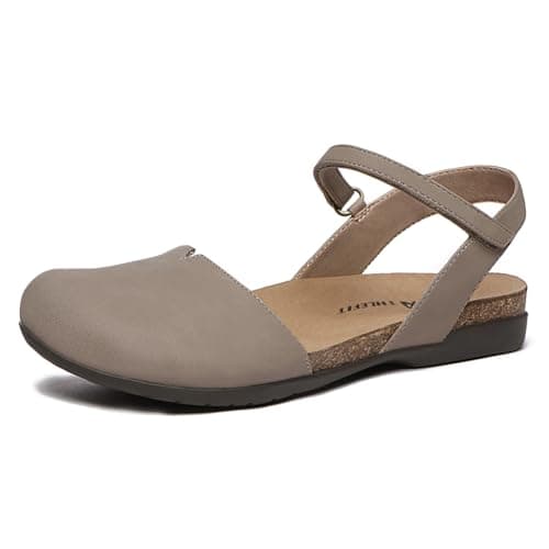 Athlefit Women's Closed Toe Sandals Comfort Cork Footbed Arch Support Flat Sandals Taupe Size 5.5 - Image 1