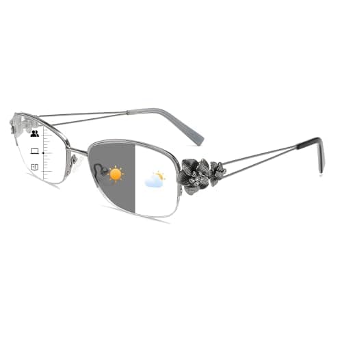 TOVEEN Photochromic Progressive Multifocal Reading Glasses for Women, Stylish Metal Half Frame Blue Light Blocking Sunglasses 1 Pack Gray +2.5 - Image 1