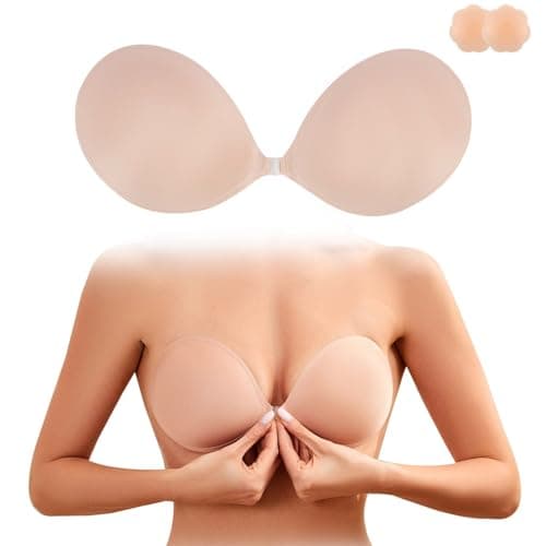 MNAFAYY Sticky Bra Push Up Cloth Padded Add Cup Adhesive Bras Strapless Reusable Invisible for Women Backless Dress C Nude - Image 1