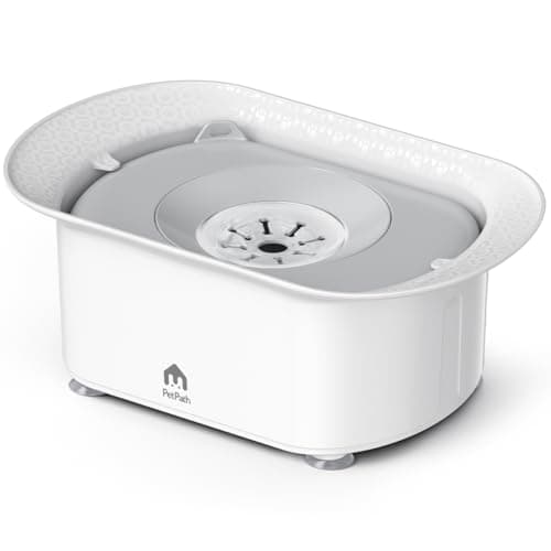 PETPATH Dog Water Bowl 2.2l/75oz - No Spill Splash-Proof Design, Anti-Slip Suction Base & Slow Flow Dripless Dispenser, Large Capacity Dog Bowl for Messy Drinkers (White- Gray) - Image 1