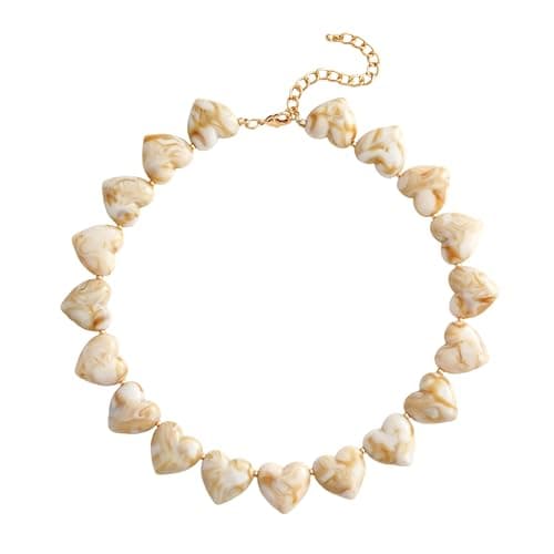 YUJIE Beige Heart Choker Necklace for Women Trendy Acrylic Statement Jewelry Cute Love Heart Pendant Necklace for Casual, Party & Daily Wear - Image 1