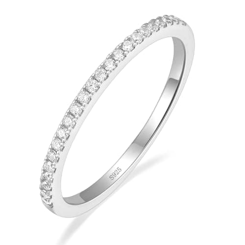 EAMTI 1.5mm Wedding Bands 925 Sterling Silver Half Eternity Stackable Engagement Rings for Women Size 4 - Image 1