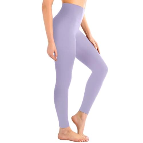 Leafigure High Waisted Leggings for Women- Soft No See-Through Yoga Pants for Gym Workout Running Lavender LXL - Image 1