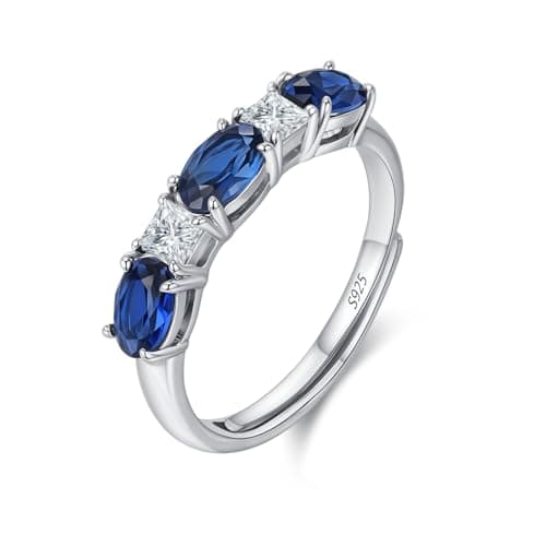 925 Sterling Silver Birthstone Rings for Women - Adjustable Size Women Jewelry Birthday Gifts for Girlfriend,Wife,Mom (09 - Sapphire) - Image 1