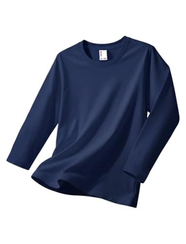 PATPAT Boys Navy Blue Long Sleeve Shirt Size 7-8 Cotton Crew Neck Long Sleeve Tees Navy Blue Shirts for Boy, Boys Summer Clothes - Image 1
