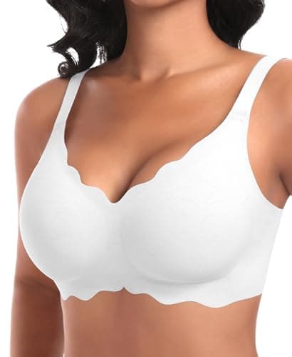 Ganado Wireless Bras for Women No Underwire Scalloped Seamless Bras with Support and Lift Padded T Shirt Bra Comfort Bralette (#1 White, 3X-Large) - Image 1