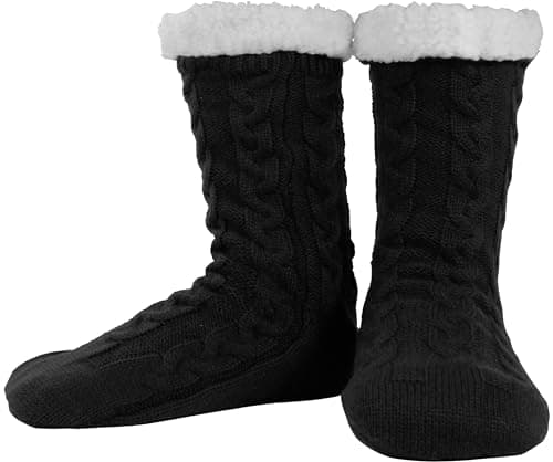 BenSorts Mens Warm Slipper Socks with Grips Cozy Fuzzy Lined Winter Non Slip Indoor House Christmas Gifts Stocking Stuffers Black - Image 1