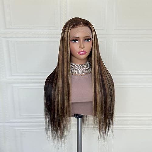 GABROGA 150% Density Glueless 4/27 Highlight 13x4 Colored Straight Lace Front Wigs Human Hair HD Transparent Lace Pre Plucked Natural Hairline with Baby Hair for Black Women 20 Inch - Image 1