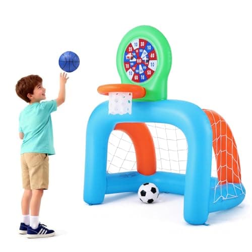 NIBBaNACAL Inflatable Toddler Sports Center – Basketball Hoop & Soccer Goal, 3-in-1 with Sticky Ball Target, Soft & Safe Indoor/Outdoor Set, Ages 2–6