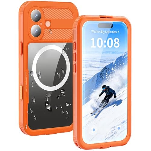 HECLETSO for iPhone 17 Case - Compatible with MagSafe - IP68 Waterproof & Dustproof, 10FT Military-Grade Drop Proof - Built-in Screen Protector & Full-Body Rugged Cover, 6.9 Inch - Orange - Image 1