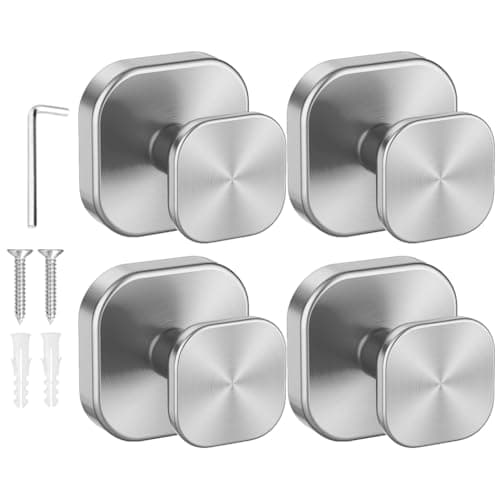 IMUMU Towel Hooks for Bathroom,Wall Mounted Towel Holder,Heavy Duty Stainless Steel Robe Hooks for Bathroom/Kitchen/Office(4-Pack,Silver) - Image 1