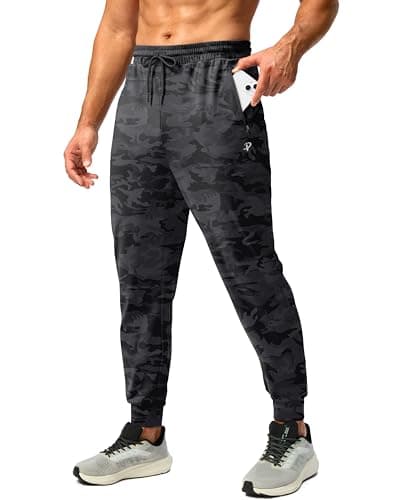 Pudolla Men's Fleece Lined Joggers Sweatpants with Zipper Pockets Winter Warm Pants for Men Running Workout Gym Athletic(Black Camo Small) - Image 1