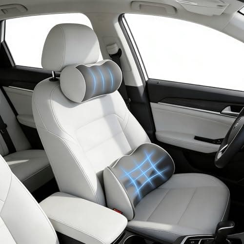 PUNMEYCOOL Car Lumbar Support and Neck Support Headrest Pillow Kit, Ergonomic Memory Foam Cushion for Sciatica & Tailbone Pain Relief – Fits Car Seat, Office Chair & Wheelchair - Image 1
